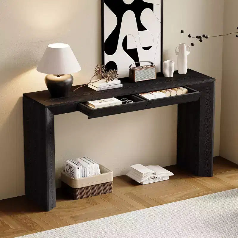 Consolle in legno con cassetti – Tavolo da ingresso/divano con contenitore, finitura naturale