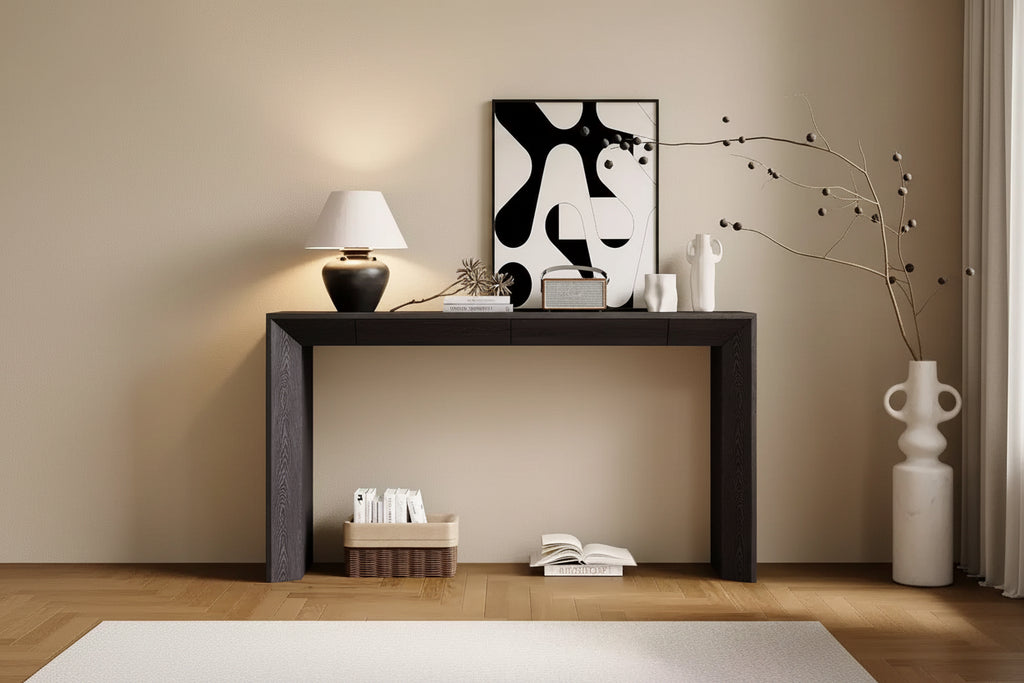 Consolle in legno con cassetti – Tavolo da ingresso/divano con contenitore, finitura naturale