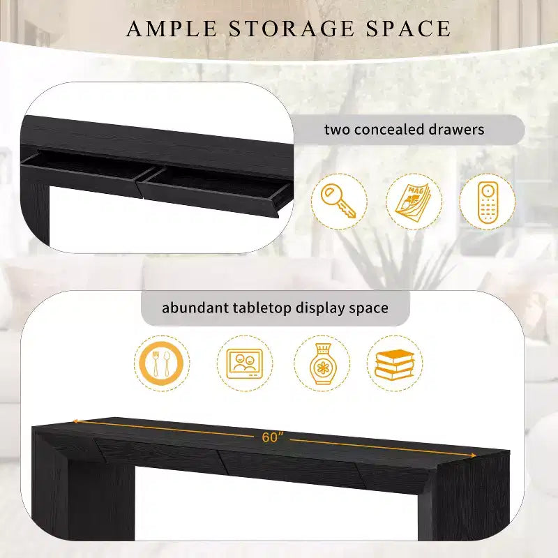 Consolle in legno con cassetti – Tavolo da ingresso/divano con contenitore, finitura naturale