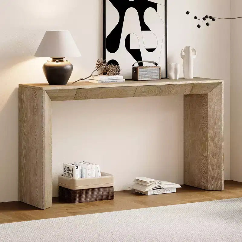 Consolle in legno con cassetti – Tavolo da ingresso/divano con contenitore, finitura naturale