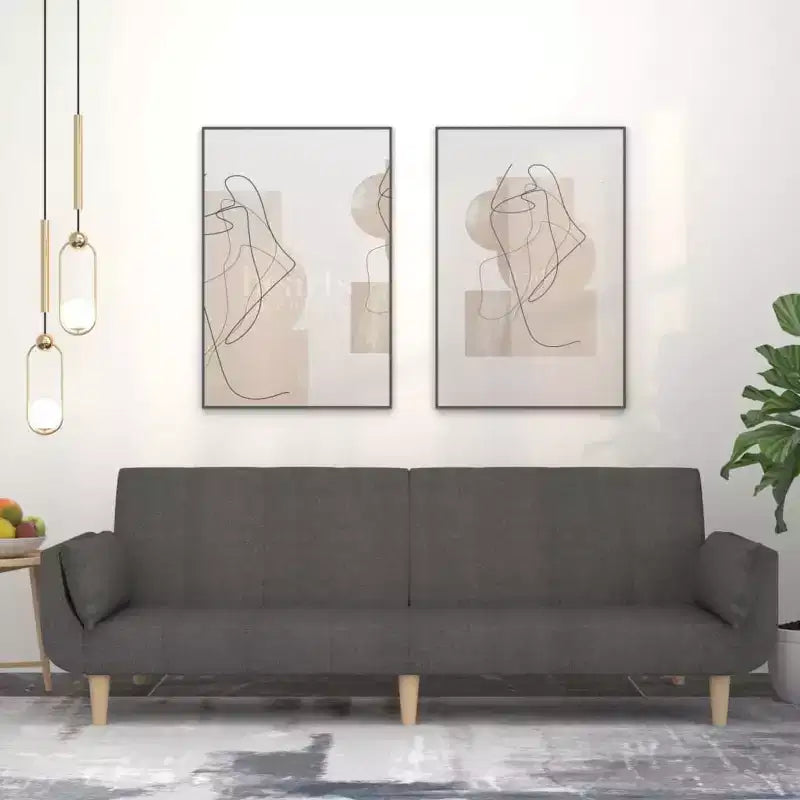 Divano Letto 2 Posti in Tessuto con Due Cuscini – Divano Letto Pieghevole Nero, Design Salvaspazio