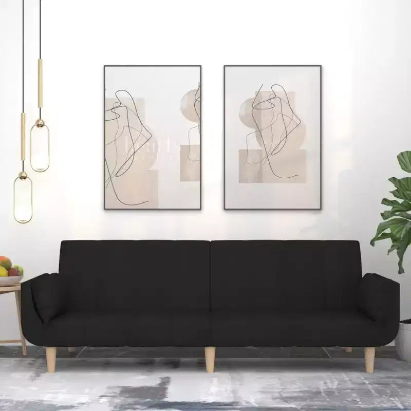 Divano Letto 2 Posti in Tessuto con Due Cuscini – Divano Letto Pieghevole Nero, Design Salvaspazio
