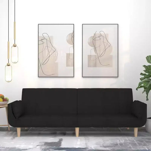 Divano Letto 2 Posti in Tessuto con Due Cuscini – Divano Letto Pieghevole Nero, Design Salvaspazio