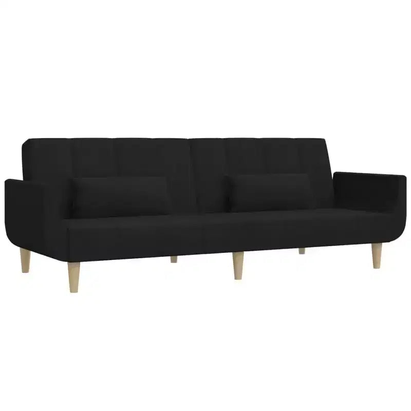 Divano Letto 2 Posti in Tessuto con Due Cuscini – Divano Letto Pieghevole Nero, Design Salvaspazio