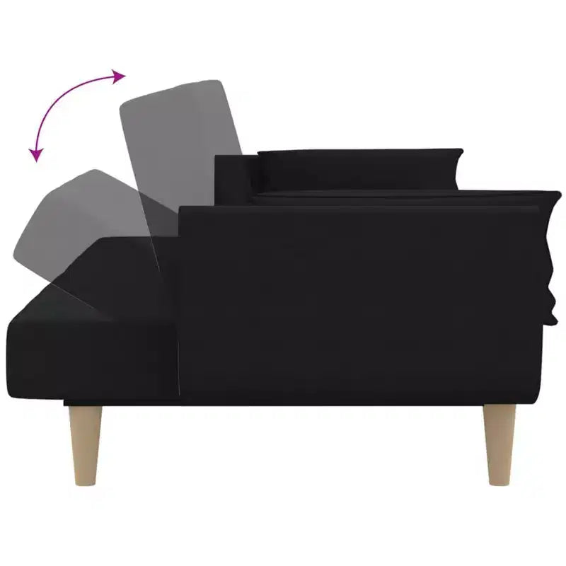 Divano Letto 2 Posti in Tessuto con Due Cuscini – Divano Letto Pieghevole Nero, Design Salvaspazio