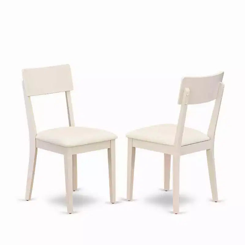 HomeStock Set pranzo 5 pezzi in legno massello con top in lino bianco, tavolo con 4 sedie con schienale a traliccio e piano ribaltabile