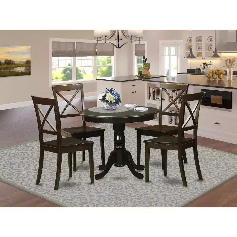 Tavolo da cucina per 4 persone - Tavolo da pranzo rotondo da 106 cm con 4 sedie - Set da pranzo dal fascino classico