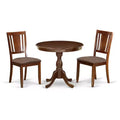 3-Piece Mahogany Finish Solid Wood Top - Round Dining Room Set - Seats-4