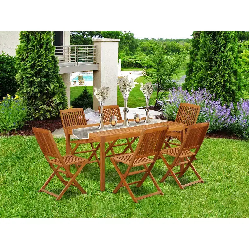 Tavolo da pranzo in legno massello con finitura quercia naturale a 7 pezzi con 6 sedie – 6 posti a sedere
