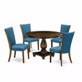 HomeStock 5-Piece Distressed Jacobean Finish Solid Wood Top Dining Table with 4 Parson Chair
