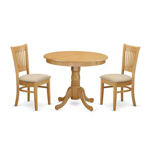 3-Piece Natural Oak Finish Solid Wood Top - Dining Room Set - Seats 4
