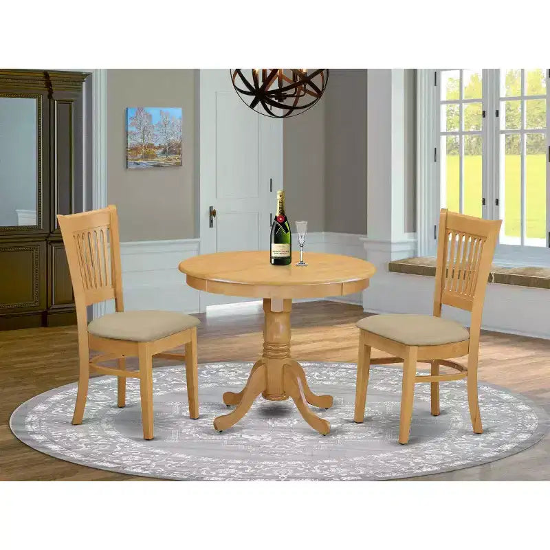 Set da Pranzo 3 Pezzi in Legno Massello con Finitura Rovere Naturale - Posti a Sedere per 4 Persone