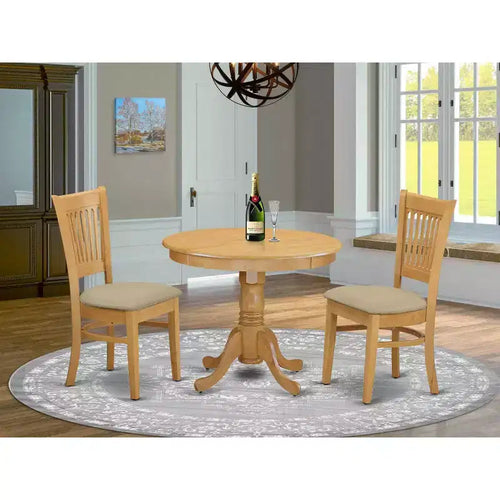 Set da Pranzo 3 Pezzi in Legno Massello con Finitura Rovere Naturale - Posti a Sedere per 4 Persone