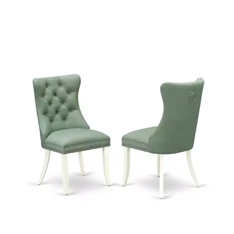 Set da 5 pezzi per sala da pranzo con tavolo quadrato imbottito in lino bianco – 4 posti