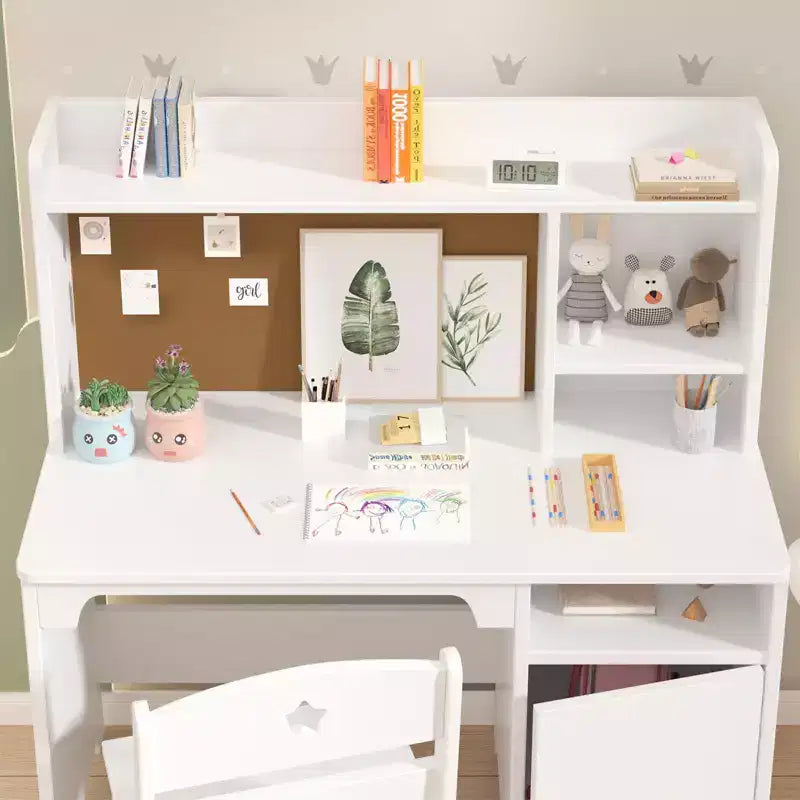 Set Scrivania e Sedia per Bambini con Ripiani, Mobile Contenitore in Legno - Tavolo da Scrittura per Bambini e Postazione Computer per Ragazzi e Ragazze, Mobili per la Camera da Letto