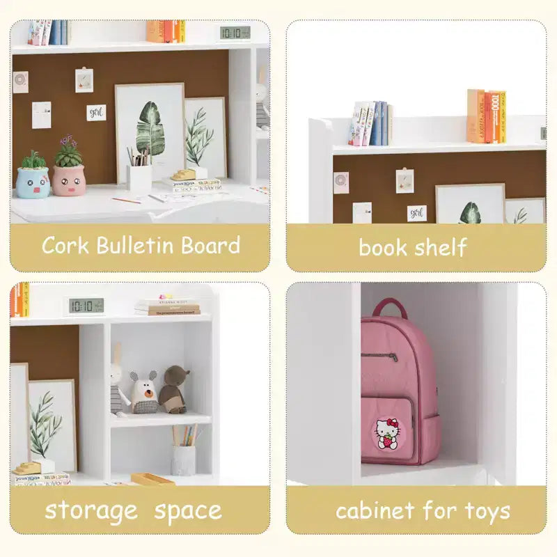 Set Scrivania e Sedia per Bambini con Ripiani, Mobile Contenitore in Legno - Tavolo da Scrittura per Bambini e Postazione Computer per Ragazzi e Ragazze, Mobili per la Camera da Letto
