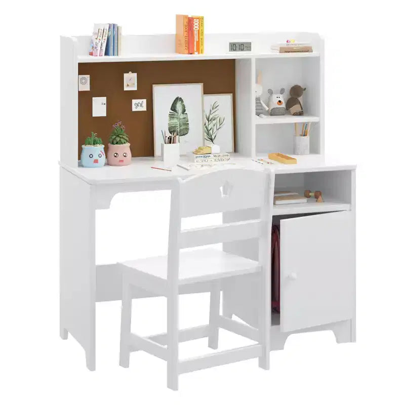 Set Scrivania e Sedia per Bambini con Ripiani, Mobile Contenitore in Legno - Tavolo da Scrittura per Bambini e Postazione Computer per Ragazzi e Ragazze, Mobili per la Camera da Letto