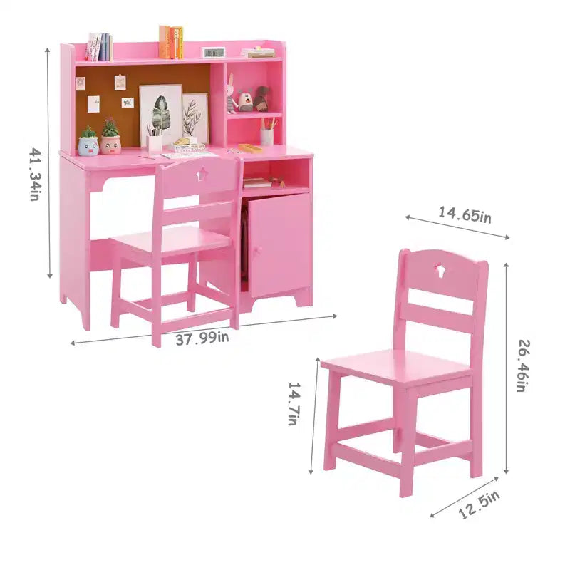 Set Scrivania e Sedia per Bambini con Ripiani, Mobile Contenitore in Legno - Tavolo da Scrittura per Bambini e Postazione Computer per Ragazzi e Ragazze, Mobili per la Camera da Letto