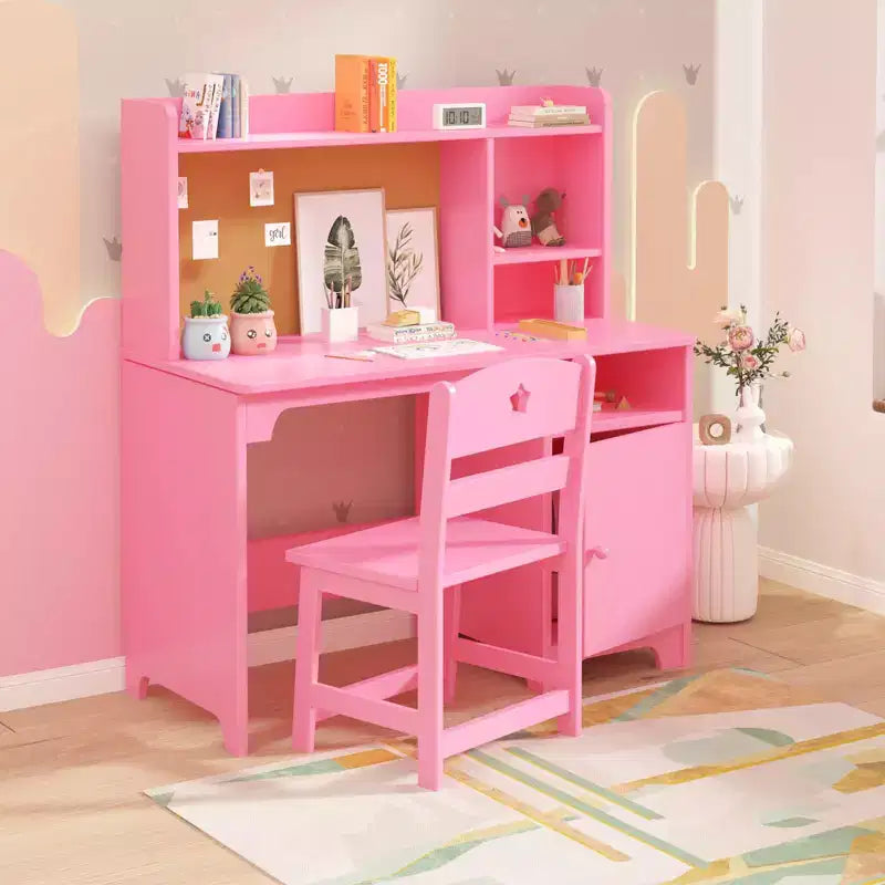 Set Scrivania e Sedia per Bambini con Ripiani, Mobile Contenitore in Legno - Tavolo da Scrittura per Bambini e Postazione Computer per Ragazzi e Ragazze, Mobili per la Camera da Letto