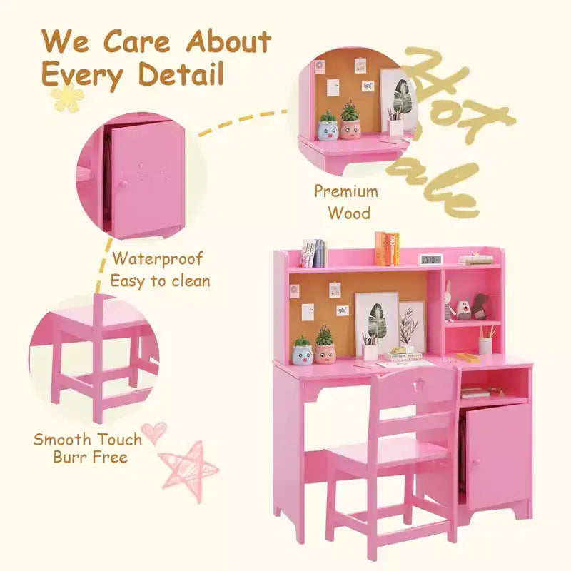 Set Scrivania e Sedia per Bambini con Ripiani, Mobile Contenitore in Legno - Tavolo da Scrittura per Bambini e Postazione Computer per Ragazzi e Ragazze, Mobili per la Camera da Letto