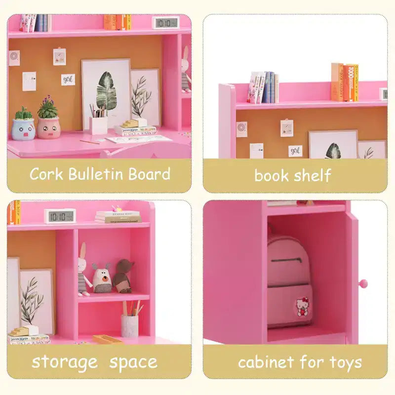 Set Scrivania e Sedia per Bambini con Ripiani, Mobile Contenitore in Legno - Tavolo da Scrittura per Bambini e Postazione Computer per Ragazzi e Ragazze, Mobili per la Camera da Letto