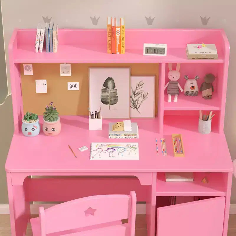 Set Scrivania e Sedia per Bambini con Ripiani, Mobile Contenitore in Legno - Tavolo da Scrittura per Bambini e Postazione Computer per Ragazzi e Ragazze, Mobili per la Camera da Letto