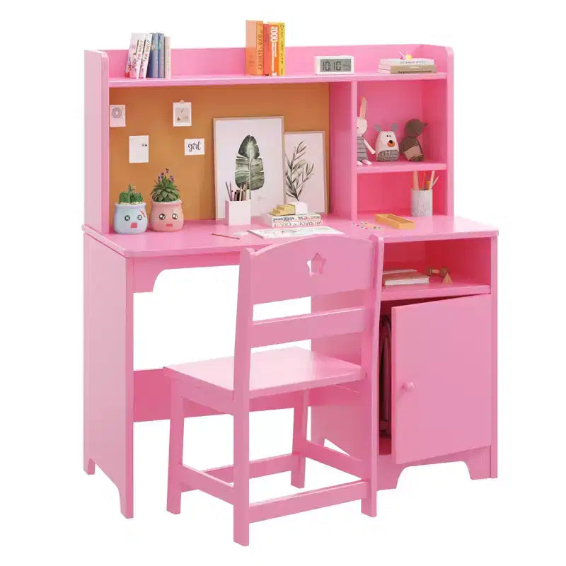 Set Scrivania e Sedia per Bambini con Ripiani, Mobile Contenitore in Legno - Tavolo da Scrittura per Bambini e Postazione Computer per Ragazzi e Ragazze, Mobili per la Camera da Letto