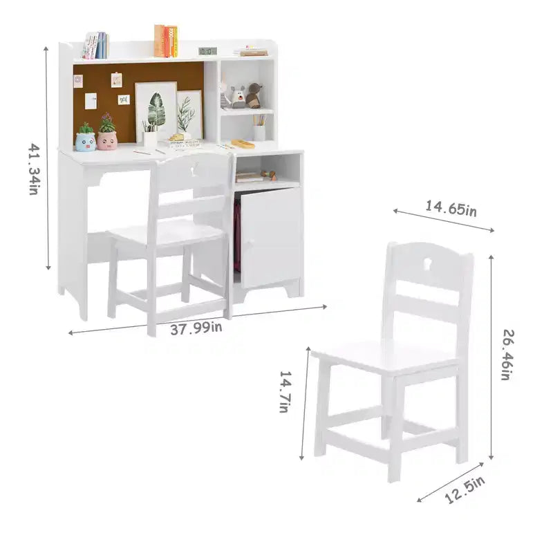 Set Scrivania e Sedia per Bambini con Ripiani, Mobile Contenitore in Legno - Tavolo da Scrittura per Bambini e Postazione Computer per Ragazzi e Ragazze, Mobili per la Camera da Letto