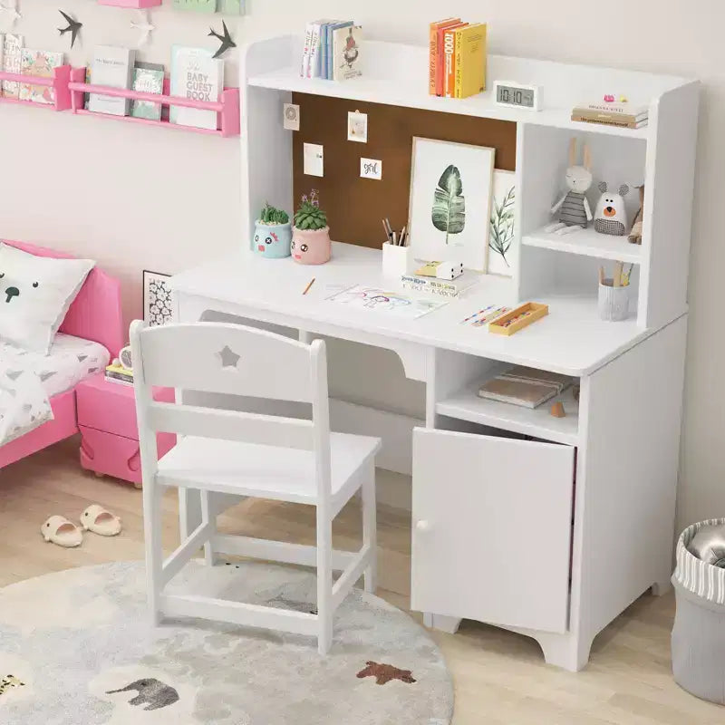 Set Scrivania e Sedia per Bambini con Ripiani, Mobile Contenitore in Legno - Tavolo da Scrittura per Bambini e Postazione Computer per Ragazzi e Ragazze, Mobili per la Camera da Letto