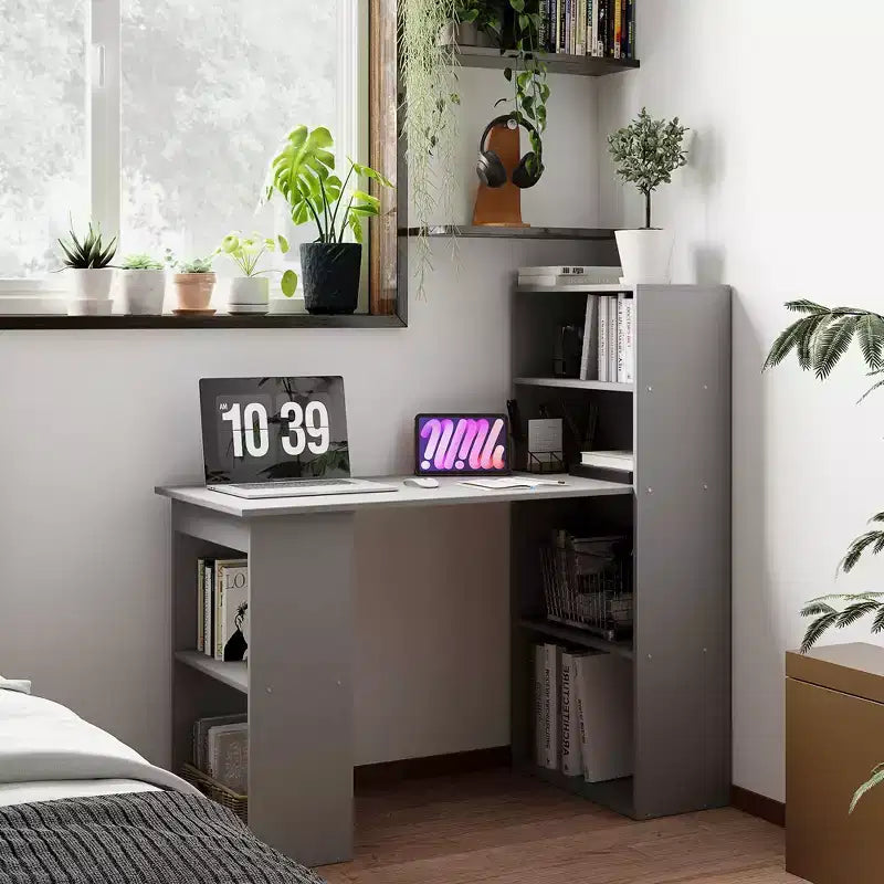Scrivania per Computer con Scaffali portaoggetti a 6 Livelli – Postazione di Lavoro da Ufficio Domestico con Libreria