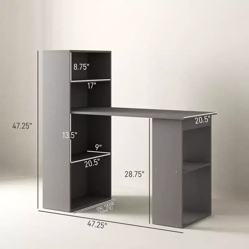 Scrivania per Computer con Scaffali portaoggetti a 6 Livelli – Postazione di Lavoro da Ufficio Domestico con Libreria