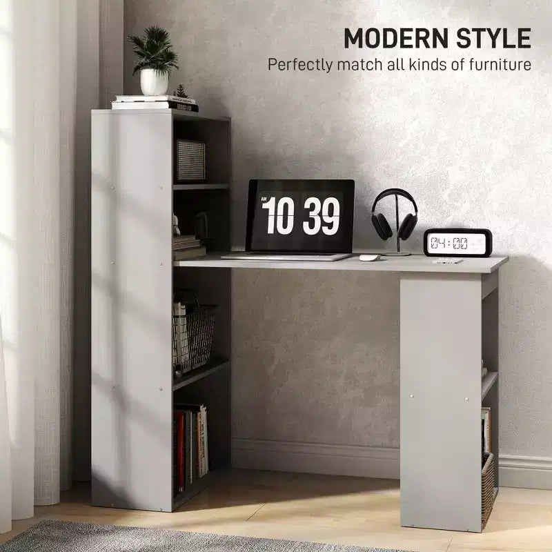 Scrivania per Computer con Scaffali portaoggetti a 6 Livelli – Postazione di Lavoro da Ufficio Domestico con Libreria