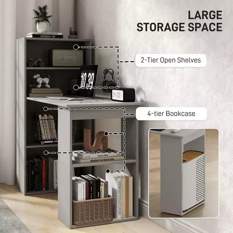 Scrivania per Computer con Scaffali portaoggetti a 6 Livelli – Postazione di Lavoro da Ufficio Domestico con Libreria