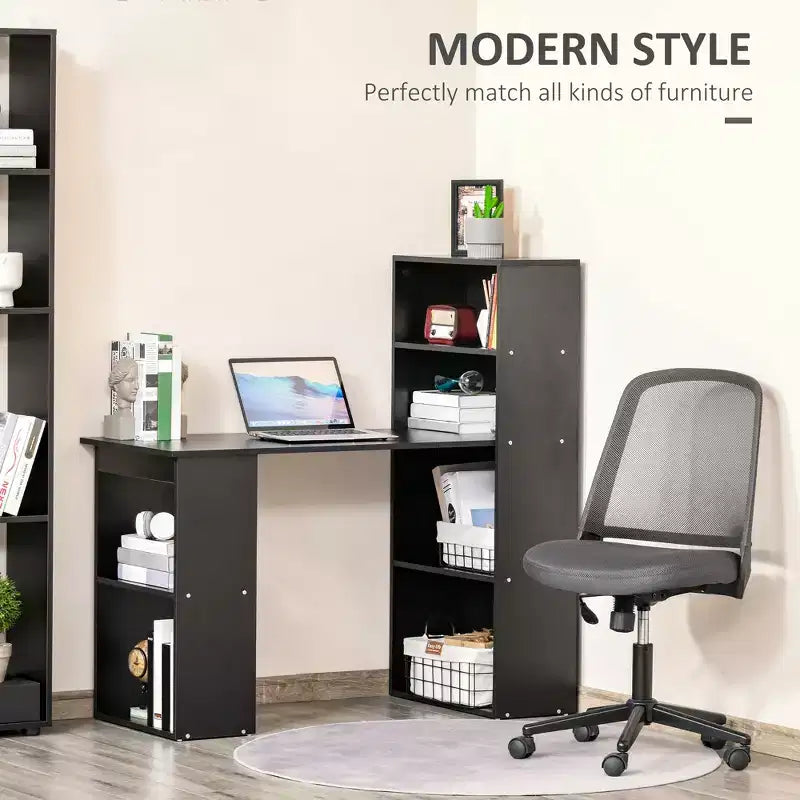 Scrivania per Computer con Scaffali portaoggetti a 6 Livelli – Postazione di Lavoro da Ufficio Domestico con Libreria