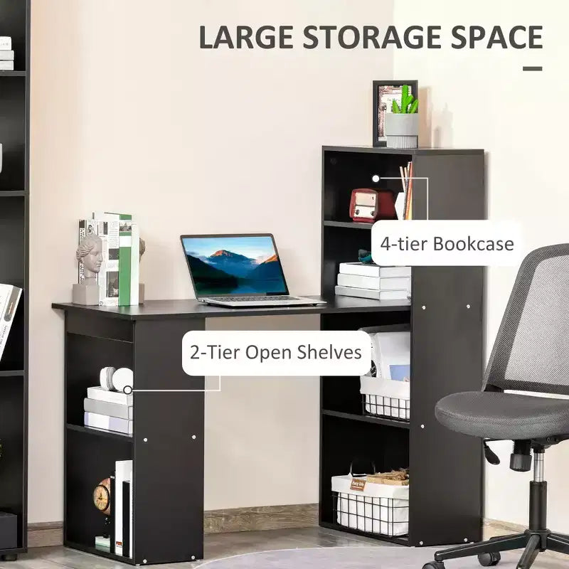 Scrivania per Computer con Scaffali portaoggetti a 6 Livelli – Postazione di Lavoro da Ufficio Domestico con Libreria