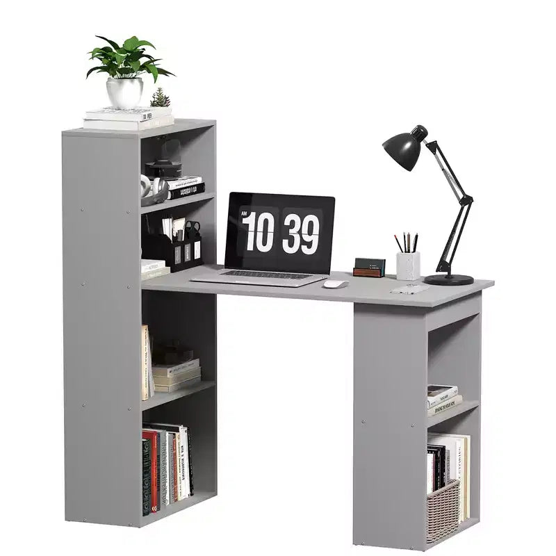 Scrivania per Computer con Scaffali portaoggetti a 6 Livelli – Postazione di Lavoro da Ufficio Domestico con Libreria