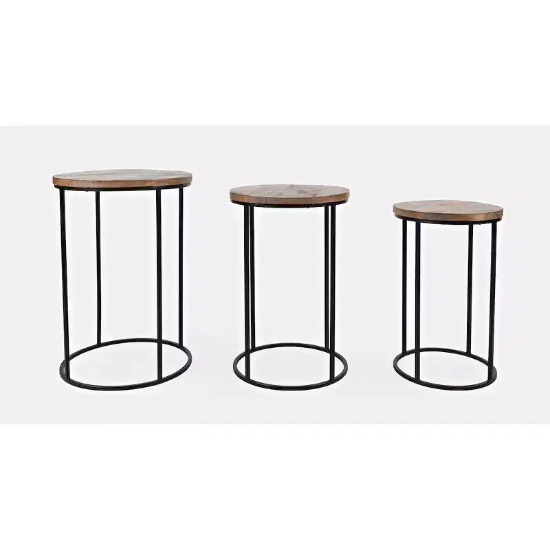 Jofran,Warner Round Modern Rustic Solid Wood and Metal Nesting End Tables - Set of 3