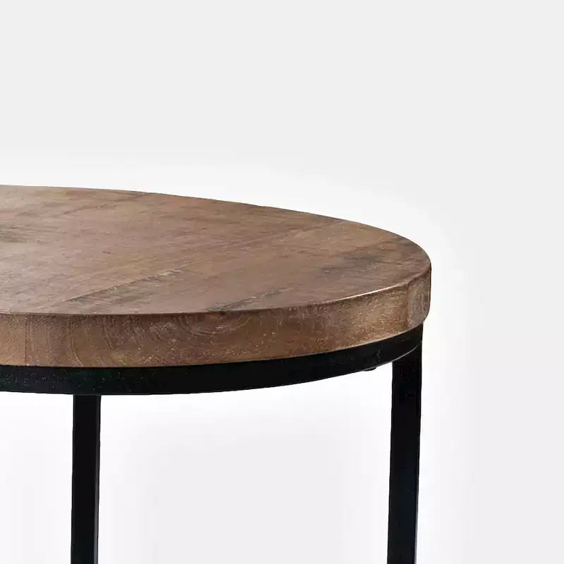 Tavolini impilabili rotondi in legno massello rustico e metallo – Set di 2 tavolini da salotto