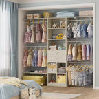 Sistema Organizer per armadio da 2,4 metri con cassetti in legno, scomparti e 5 aste appendiabiti – Armadio bianco