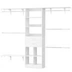 Sistema Organizer per armadio da 2,4 metri con cassetti in legno, scomparti e 5 aste appendiabiti – Armadio bianco