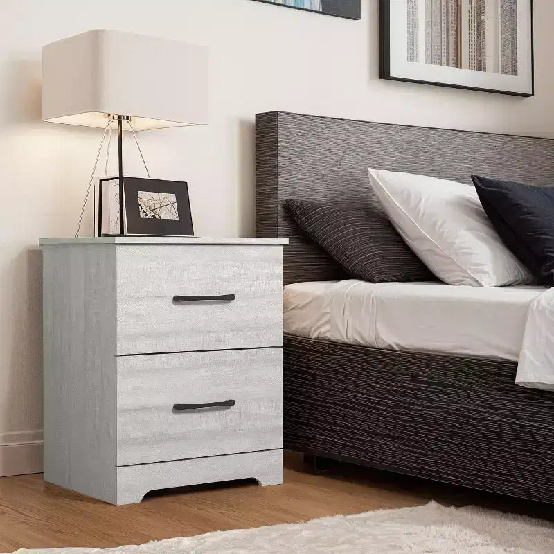 Comodino a 2 Cassetti con Spazio Contenitore – Tavolino da Notte Moderno Grigio Chiaro, 47,5 cm L x 39,9 cm P x 60,2 cm A
