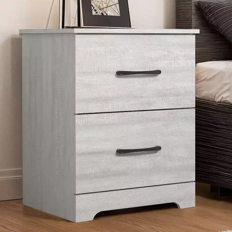 Comodino a 2 Cassetti con Spazio Contenitore – Tavolino da Notte Moderno Grigio Chiaro, 47,5 cm L x 39,9 cm P x 60,2 cm A