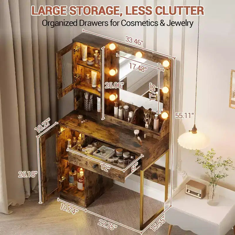 Toeletta da trucco con specchio, prese AC e porte USB integrate, cassetti e vano contenitore