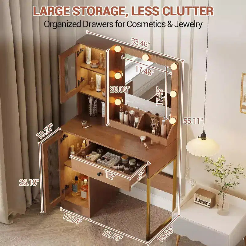 Toeletta da trucco con specchio, prese AC e porte USB integrate, cassetti e vano contenitore