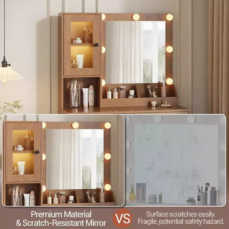 Toeletta da trucco con specchio, prese AC e porte USB integrate, cassetti e vano contenitore