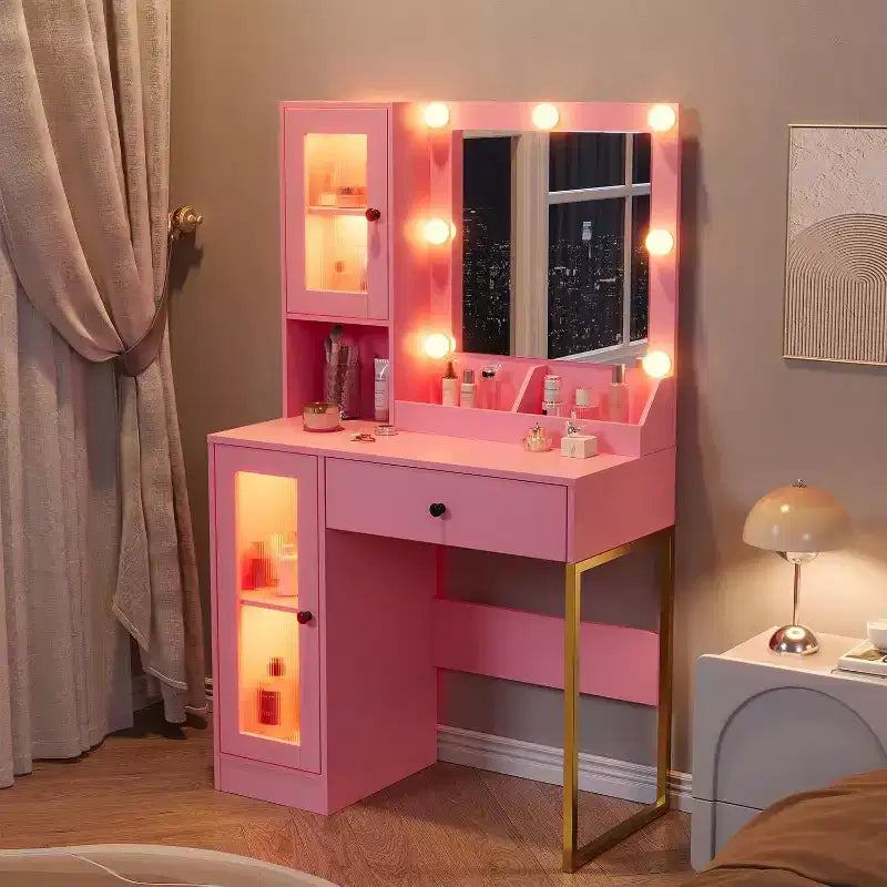 Toeletta da trucco con specchio, prese AC e porte USB integrate, cassetti e vano contenitore