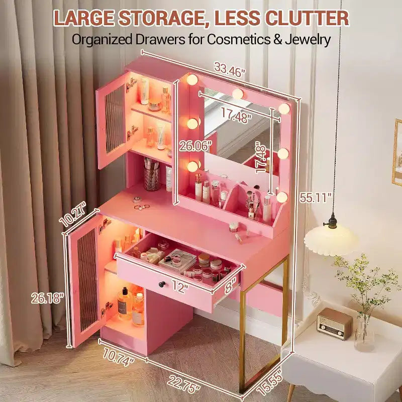 Toeletta da trucco con specchio, prese AC e porte USB integrate, cassetti e vano contenitore
