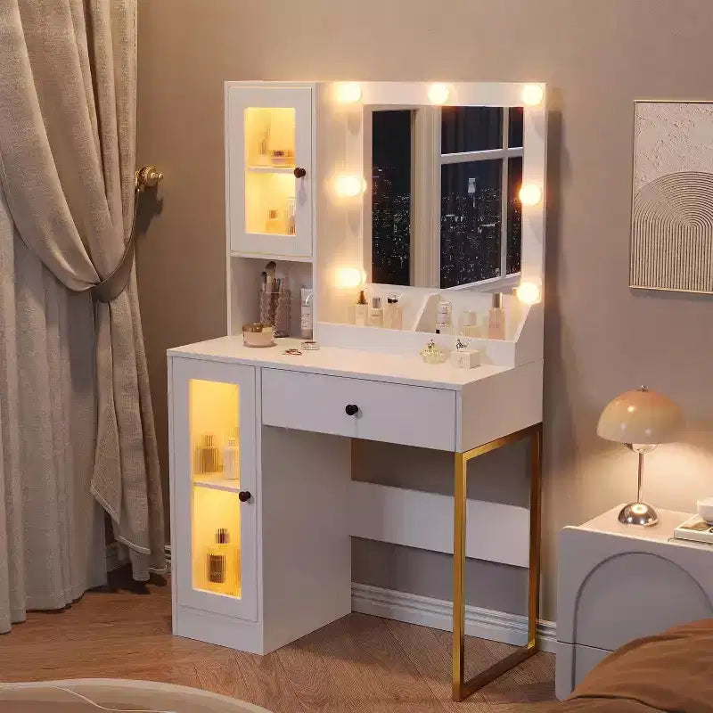 Toeletta da trucco con specchio, prese AC e porte USB integrate, cassetti e vano contenitore