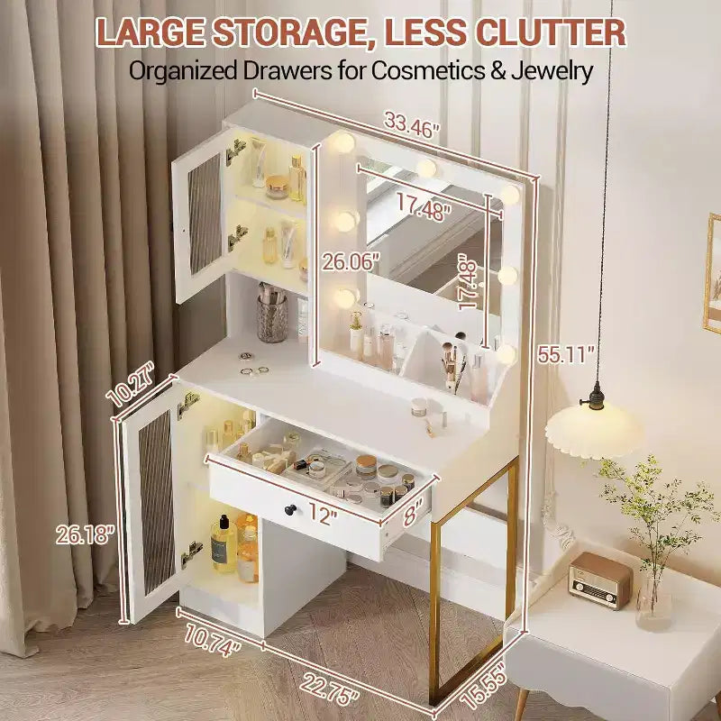 Toeletta da trucco con specchio, prese AC e porte USB integrate, cassetti e vano contenitore