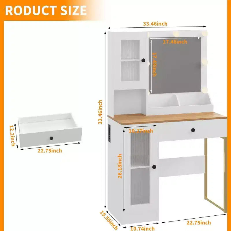 Toeletta da trucco con specchio, prese AC e porte USB integrate, cassetti e vano contenitore